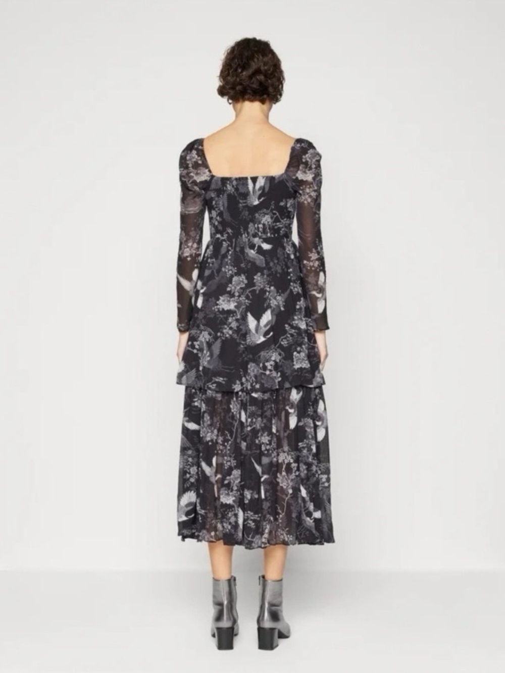 NEW All Saints Women’s Devyn Peggy Floral Print Long Sleeve Maxi Dress Black 0 - Picture 5 of 11